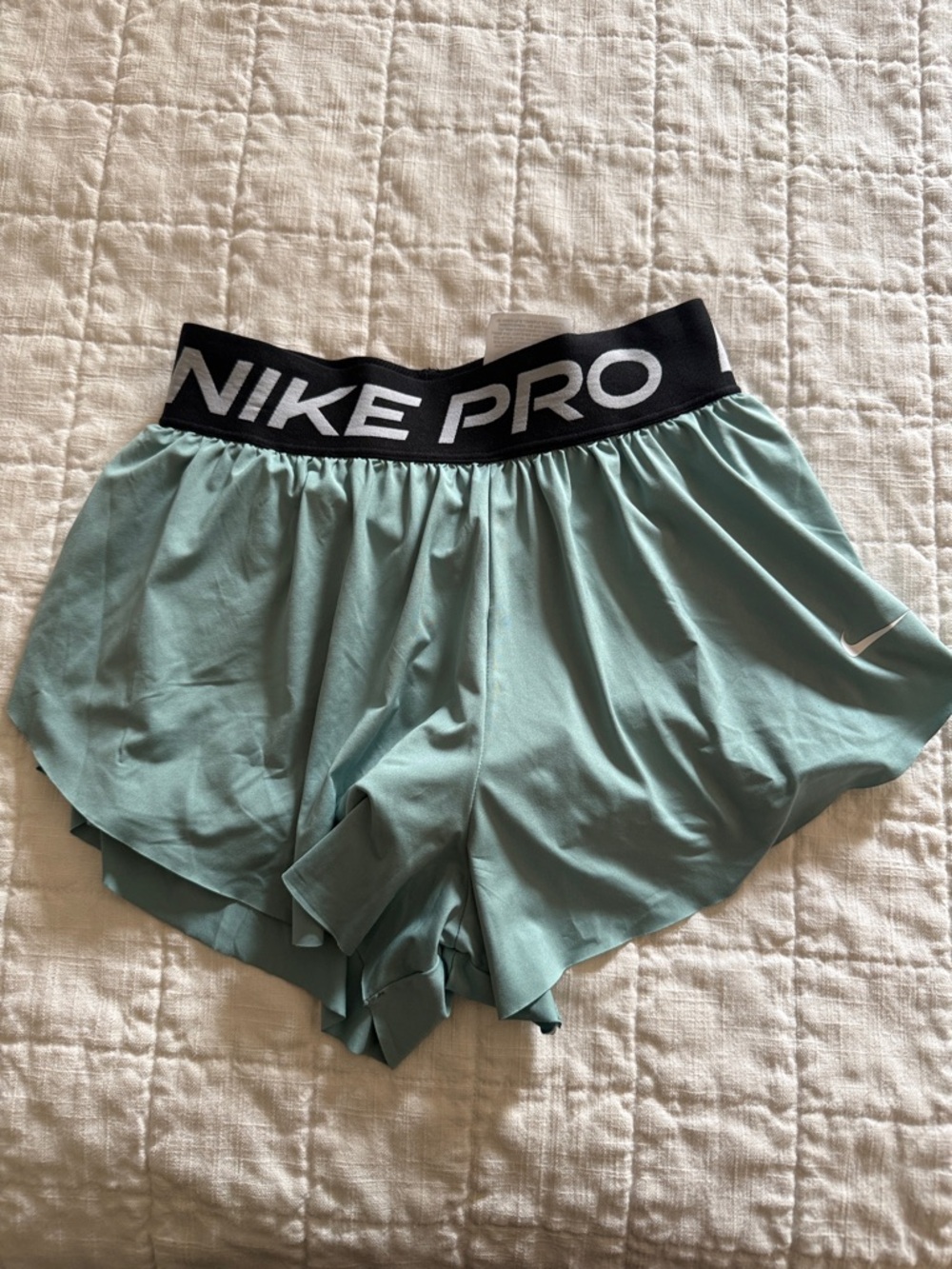 Nike Kids Mint Green Athletic Shorts with Black NIKE PRO Waistband